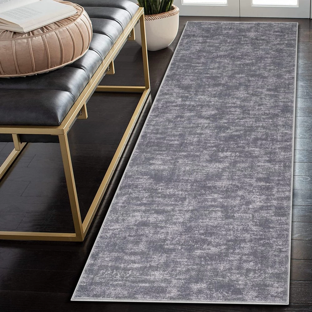 RUGSREAL Machine Washable Runner Rug Mat Entry Way Contemporary Soild Runner Rug Low-Pile Modern Indoor Runner Rug for Hallway Laundry Bedroom Living Room, 2'3" x 8' Grey
