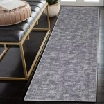 RUGSREAL Machine Washable Runner Rug Mat Entry Way Contemporary Soild Runner Rug Low-Pile Modern Indoor Runner Rug for Hallway Laundry Bedroom Living Room, 2'3" x 8' Grey