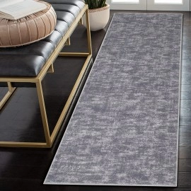 RUGSREAL Machine Washable Runner Rug Mat Entry Way Contemporary Soild Runner Rug Low-Pile Modern Indoor Runner Rug for Hallway Laundry Bedroom Living Room, 2'3" x 8' Grey
