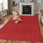 RUGSREAL 9x12 Solid Area Rug for Living Room Bedroom Machine Washable Area Rug Indoor Non-Slip Large Carpet Contemporary Area Rug for Home Office, Red