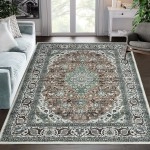  RUGSREAL Large Area Rug Washable Rug 9x12 Vintage Print Throw Rug Stain & Water Resistant Washable Rug Low-Pile Retro Carpet Non-Shedding Indoor Floor Cover for Living Room Bedroom, Green, 9x12 Feet