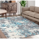  RUGSREAL Large Rug 8x10 Machine Washable Area Rug Non Slip Accent Rug Boho Chic Abstract Watercolor Design Rug Ultra-Thin Carpet Throw Rug for Bedroom Living Room, Blue/Grey