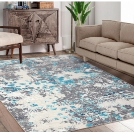  RUGSREAL Large Rug 8x10 Machine Washable Area Rug Non Slip Accent Rug Boho Chic Abstract Watercolor Design Rug Ultra-Thin Carpet Throw Rug for Bedroom Living Room, Blue/Grey