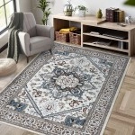 RUGSREAL Washable Boho Area Rug 9x12 Bedroom Living Room Large Indoor Rugs Soft Oriental Vintage Rugs Non-Slip Rug Stain Resistant for Farmhouse Livingroom Bedroom 9x12