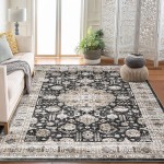 RUGSREAL Washable Area Rug 9x12 Large Boho Vintage Rug Oriental Medallion Area Rug, Stain-Resistant Non Shedding Rug Living Room Bedroom Soft Accent Rug Farmhouse Office Home Decor, Black