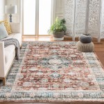 RUGSREAL Washable Area Rug 9x12 Large Boho Vintage Rug Oriental Medallion Area Rug, Stain-Resistant Non Shedding Rug Living Room Bedroom Soft Accent Rug Farmhouse Office Home Decor, Red