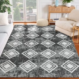 RUGSREAL Washable Area Rug 9x12 Large Moroccan Rug Geometric Modern Area Rug, Stain-Resistant Non Shedding Rug Living Room Bedroom Soft Accent Rug Farmhouse Office Home Decor Grey