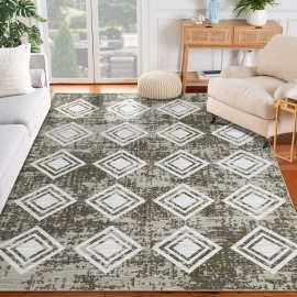 RUGSREAL Washable Area Rug 9x12 Large Moroccan Rug Geometric Modern Area Rug, Stain-Resistant Non Shedding Rug Living Room Bedroom Soft Accent Rug Farmhouse Office Home Decor Brown