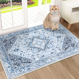 RUGSREAL Washable Area Rug 2x3 Blue Floral Entryway Rug Doormat Washable Entry Throw Area Rugs Door Mat Low-Pile Carpet for Home Décor Indoor Front Entrance Kitchen Bathroom