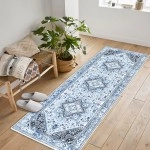 RUGSREAL Boho Washable Runner Rug 2x6 Washable Hallway Runner Entry Throw Area Rugs Vintage Floral Carpet Runner Non-Slip Non-Shedding Kitchen Mat for Living Room Bedroom Kitchen Blue