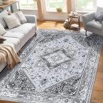 RUGSREAL Bohemian Floral Medallion Area Rug 5x7 Oriental Grey Large Bedroom Rug, Soft Non-Slip Washable Dining Room Mat Indoor Nursery Floor Carpet for Guest Room Entryway, 5x7 Grey