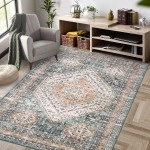 RUGSREAL Large Area Rug 9x12 Boho Washable Rug Vintage Rug Indoor Floor Print Distressed Carpet Non-Slip Non-Shedding Rug Mat Foldable Accent Rug Kitchen Living Room Bedroom Dining Room