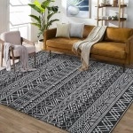 RUGSREAL 9x12 Area Rug Extra Large Machine Washable Rug Modern Boho Distressed Area Rug Geometric Moroccan Stain Resistant Non-Slip Floor Cover Carpet Rug Accent Rug for Living Room Bedroo, Black