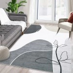 RUGSREAL 9x12 Area Rug Living Room Boho Rug Washable Rug Modern Abstract Area Rug Contemporary Carpet Botanical Print Rug Minimalist Area Rug for Bedroom Kitchen Nursery, Grey