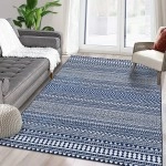 RUGSREAL 5 x 7 Machine Washable Area Rug Boho Geometric Area Rug Farmhouse Non-Slip Stain Resistant Modern Rug for Living Room Home Office, Navy Blue 5' x 7'