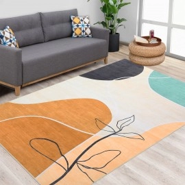 RUGSREAL 9x12 Area Rug Living Room Boho Rug Washable Rug Modern Abstract Area Rug Contemporary Carpet Botanical Print Rug Minimalist Area Rug for Bedroom Kitchen Nursery, Orange