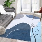 RUGSREAL 9x12 Area Rug Living Room Boho Rug Washable Rug Modern Abstract Area Rug Contemporary Carpet Botanical Print Rug Minimalist Area Rug for Bedroom Kitchen Nursery, Blue