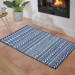 RUGSREAL Small Boho Area Rug Indoor Throw Non-Slip Carpet Machine Washable Small Rug Mat Geometric Area Rug for Entryway Hallway Laundry, Navy Blue 2' x 3'