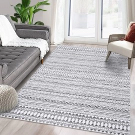 RUGSREAL Machine Washable Area Rug Boho Rug for Living Room Low Pile Non-Slip Rug Stain Resistant Area Rug for Bedroom Home Office, 8' x 10'