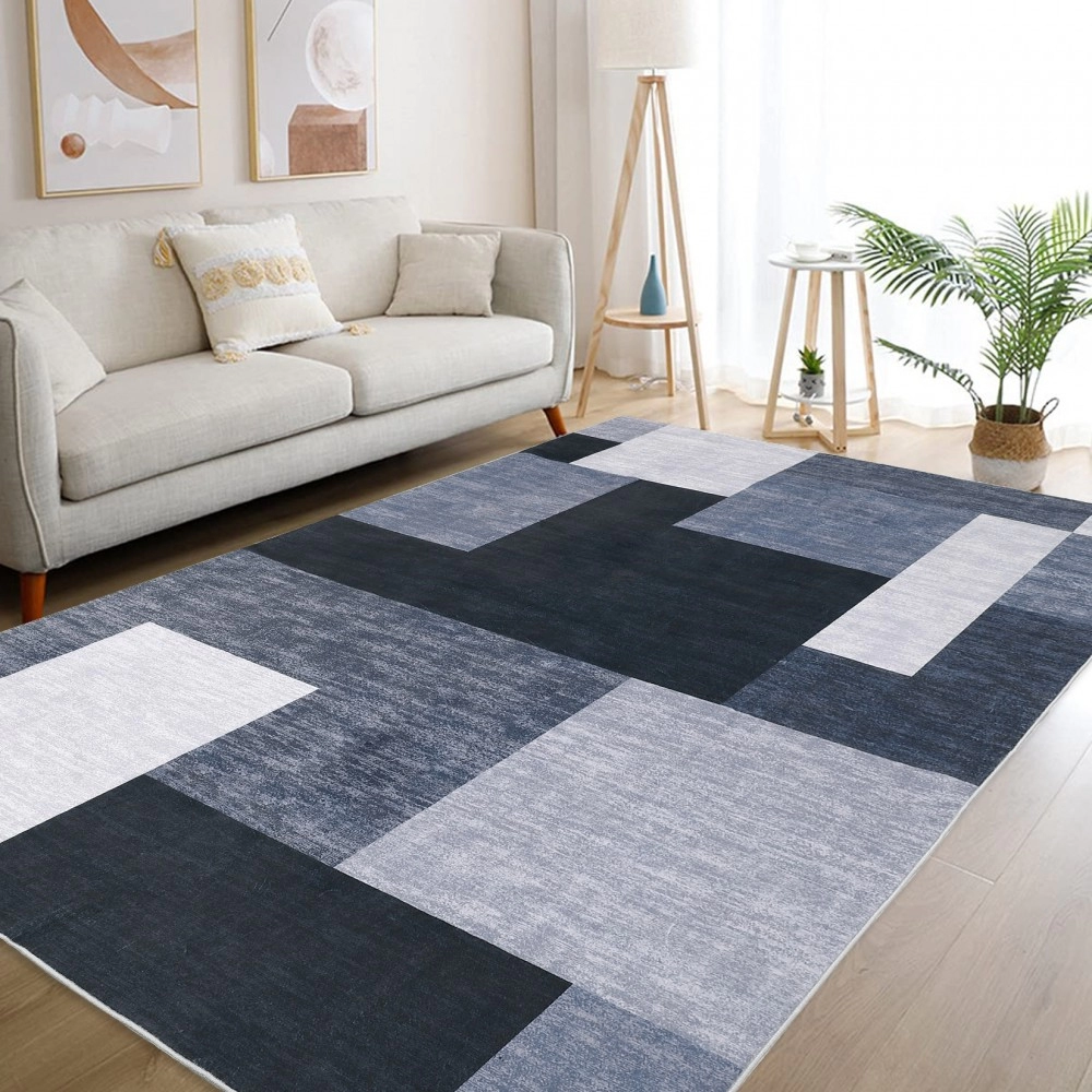 RUGSREAL Large are Rug Indoor Non-Slip Area Rug Modern Geometric Area Rug Machine Washable Area Rug Contemporary Area Rug for Living Room Bedroom Kids Room, 9' x 12' Grey