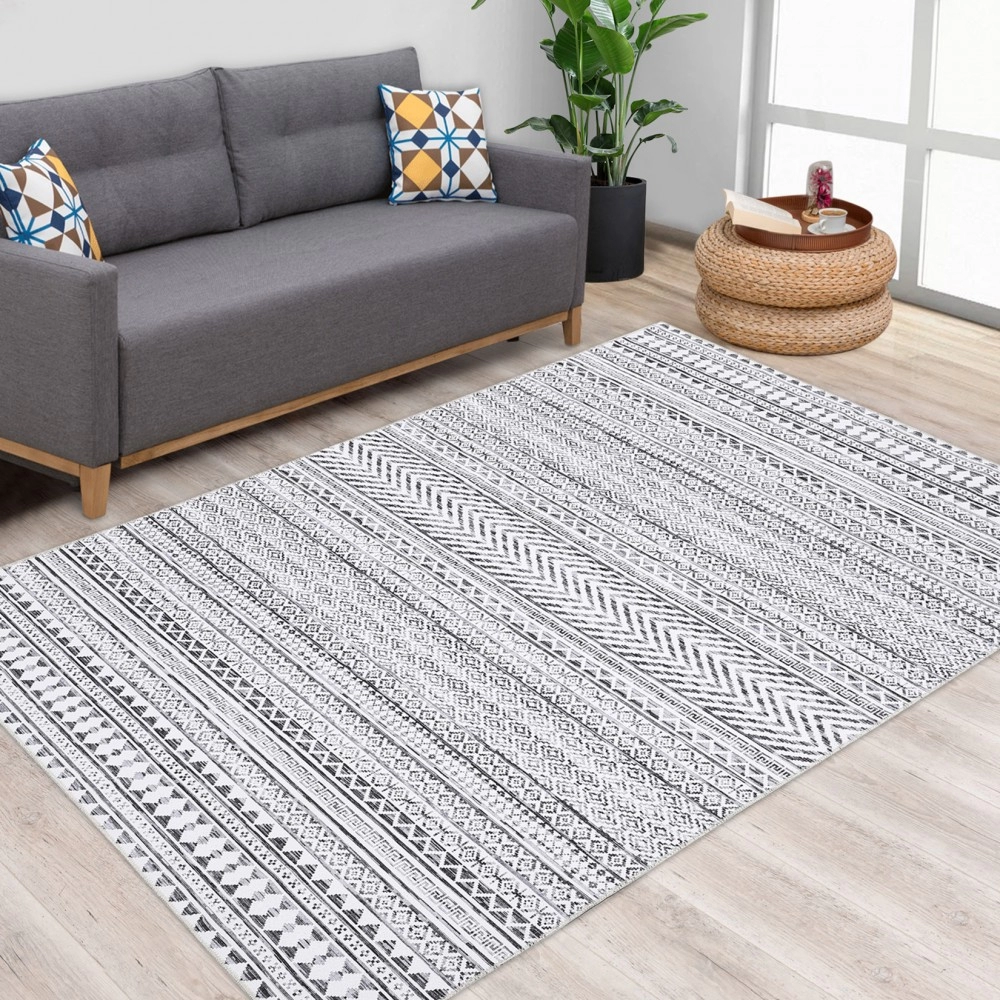 RUGSREAL 5 x 7 Machine Washable Area Rug Boho Geometric Area Rug Farmhouse Non-Slip Stain Resistant Modern Rug for Living Room Home Office, 5' x 7'