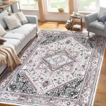 RUGSREAL Bohemian Floral Medallion Area Rug 5x7 Oriental Pink Large Bedroom Rug, Soft Non-Slip Washable Dining Room Mat Indoor Nursery Floor Carpet for Guest Room Entryway, 5x7 Pink