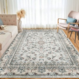 RUGSREAL Washable Area Rug 5x7 Vintage Rug Boho Carpet Floral Area Rug Border Rug Paisley Livingroom Rugs Stain-Resistant Non-Shedding Rug Soft Accent Rug Office Home Decor